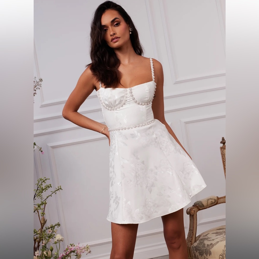 The Gianna Dress in White Baroque Floral white